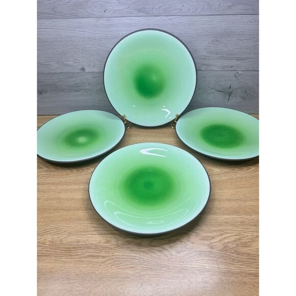 Vintage Japan Jade Green Glazed Dinner Plates With Brown Underside 10-7/8”~4 Pc - Picture 1 of 7